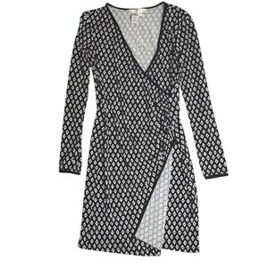 Max Studio Faux Wrap Black White Geometric Diamond Print‎ Womens Size S